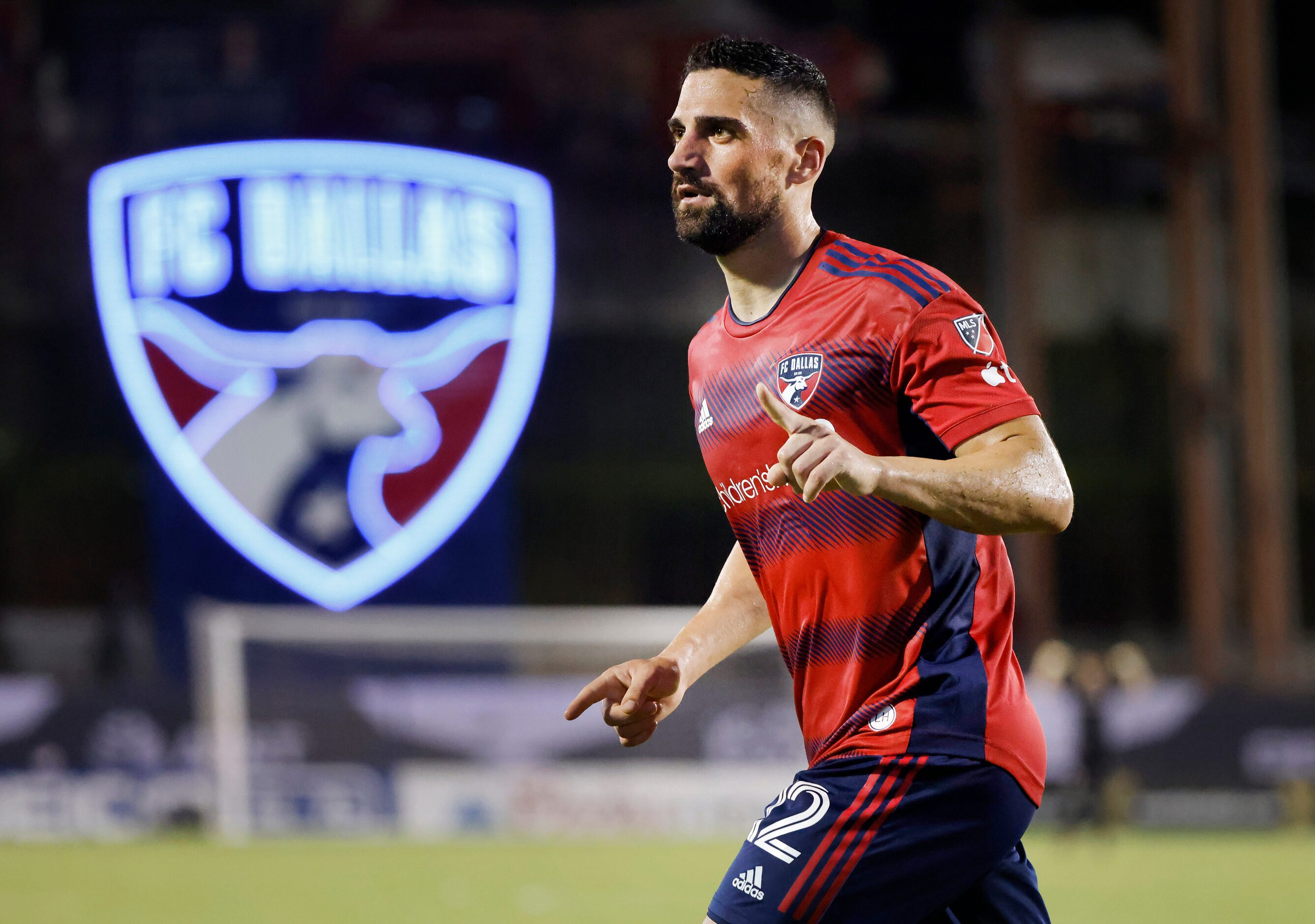 FC Dallas midfielder Sebastian Lletget (12) reacts after scoring a second half goal against...