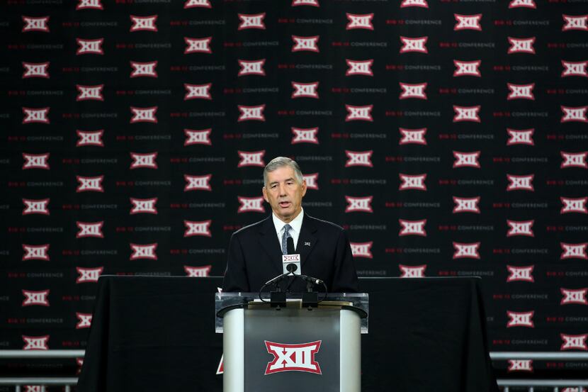FILE - Big 12 Commissioner Bob Bowlsby speaks during Big 12 Football Media Days in the Ford...