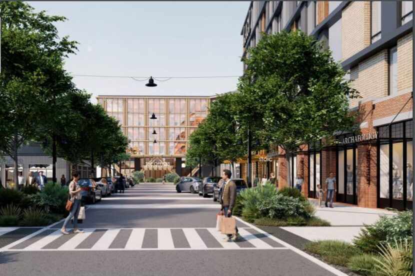 A rendering of the walkable neighborhood in the proposed redevelopment of Arlington's...