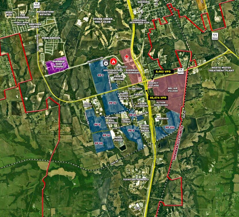 This aerial map shows the Sherman industrial area along U.S. 75 where GlobiTech currently...