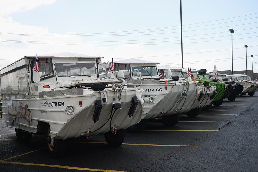 The fleet of the World War II DUKW boats is seen at Ride the Ducks in Branson, Mo.