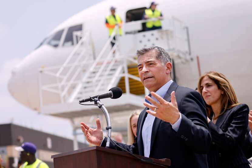 Health and Human Services (HHS) Secretary Xavier Becerra delivers remarks after the third...