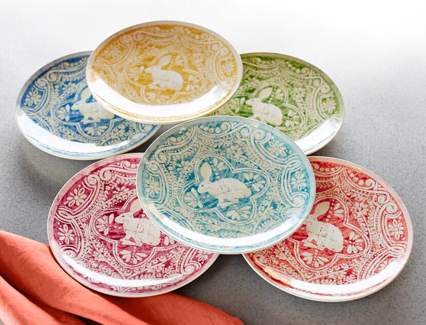 
Bunny plates: Baroque graphics give these 8-inch stoneware bunny plates an unexpected...