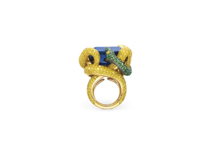 Intertwined-snake ring of tanzanite, $56,250