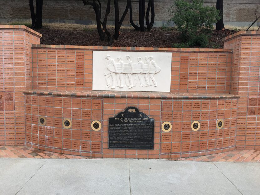 A monument in Hawthorne, Calif.,  sits in front of the spot where the Beach Boys' childhood...