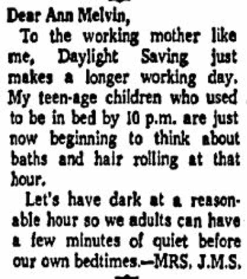 Letter from a reader responding to Melvin's original column about daylight saving time...