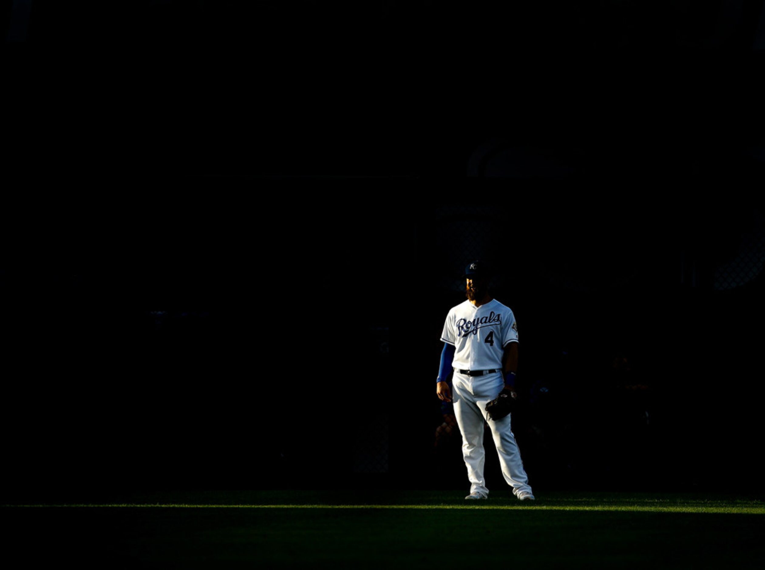 Kansas City Royals left fielder Alex Gordon waits in the outfield during the second inning...