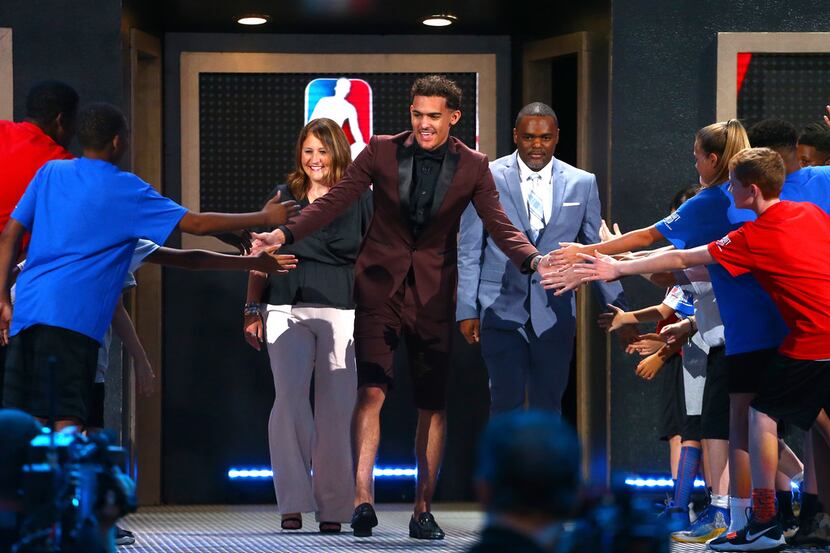 NEW YORK, NY - JUNE 21:  Trae Young is introduced before the 2018 NBA Draft at the Barclays...