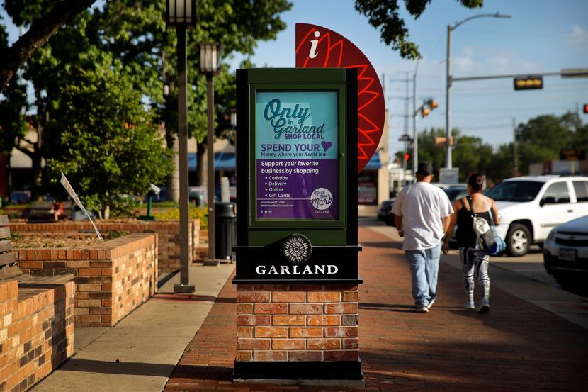 An information kiosk is pictured at Garland City Square in downtown Garland, Texas, Friday,...