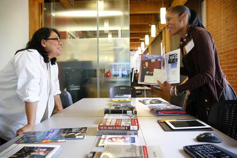 In this 2013 file photo, Dallas ISD librarians, Adriana Marroquin of Edwin J. Kiest...