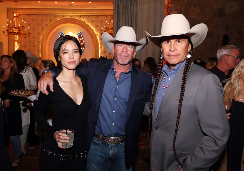 Kelsey Asbille, Taylor Sheridan, and Mo Brings Plenty attend the premiere for Paramount...