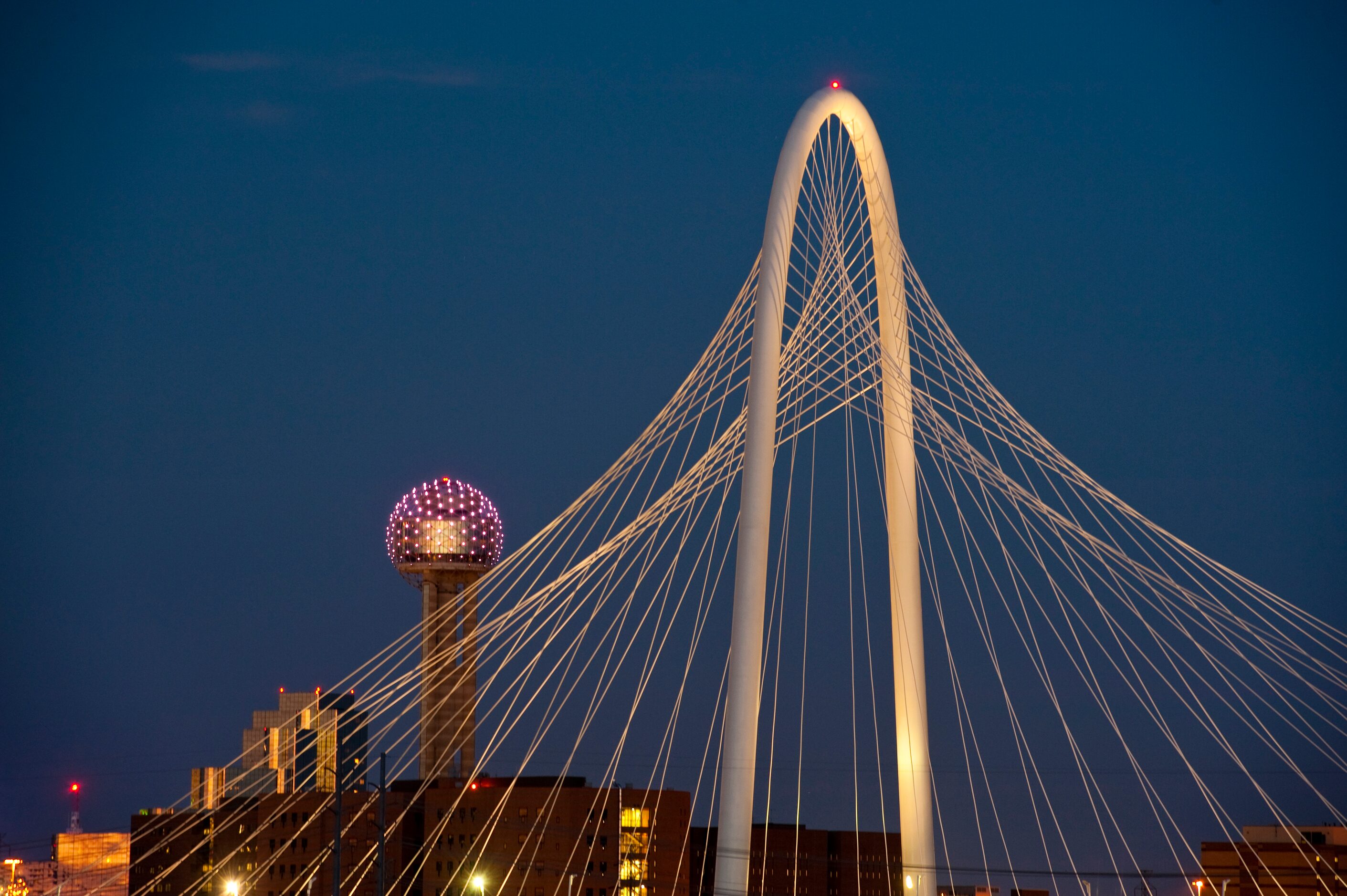 SKYLINE -- The Margaret Hunt Hill Bridge in all its gleaming white glory, giving us...