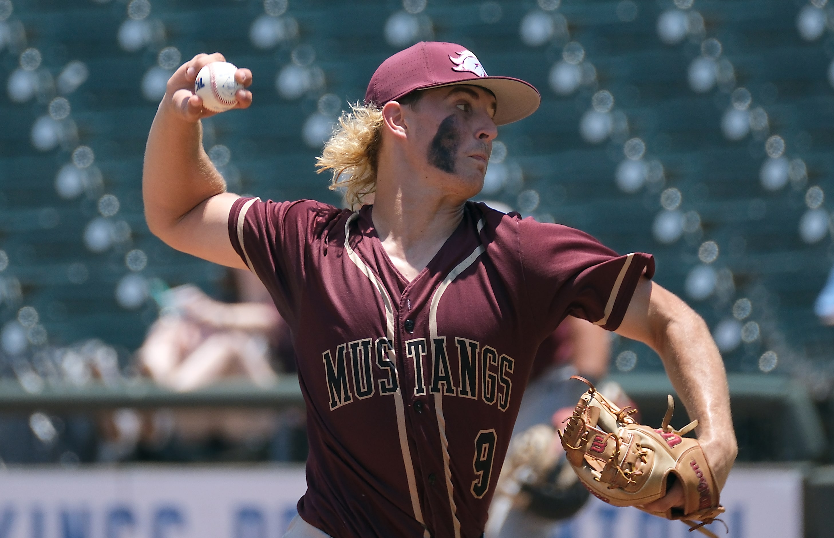 Magnolia West Caylon Dygert, (9), pitches against Argyle during the 6 inning of the 2023 UIL...