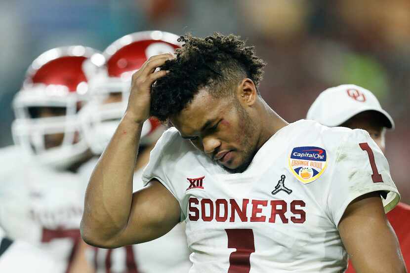 MIAMI, FL - DECEMBER 29: Kyler Murray #1 of the Oklahoma Sooners reacts in the fourth...