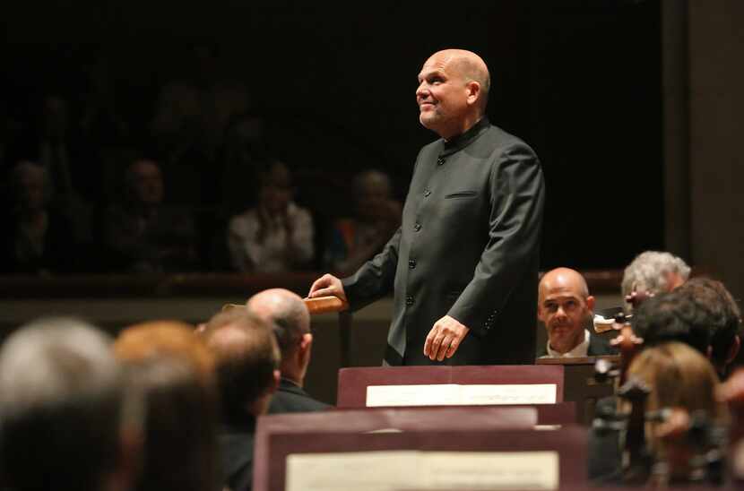 Jaap Van Zweden looks into the hall before conducting Beethoven with the Dallas Symphony...