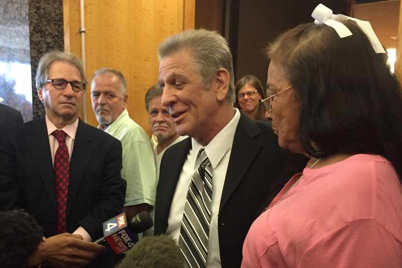  Steven Chaney, with his wife, Lenora, spoke to the media after his release Monday. (David...