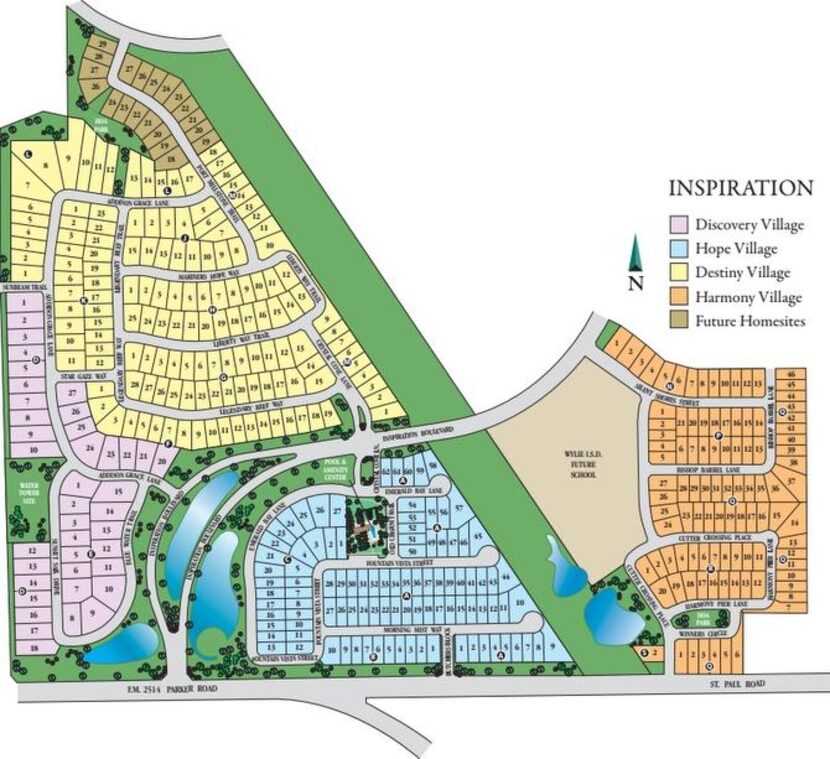 
The site plan for Huffines Communities’ Inspiration development includes 1,400 homes on 593...