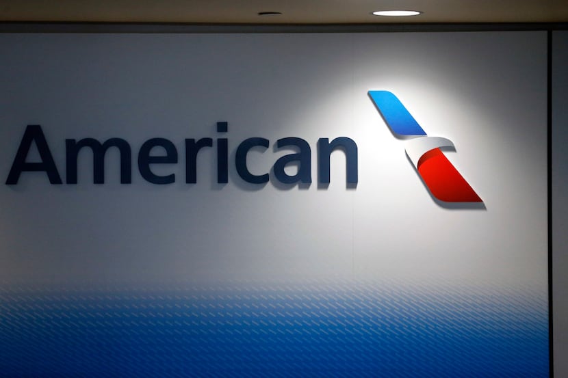 An American Airlines logo in the newly renovated Terminal  A at Dallas-Fort Worth...
