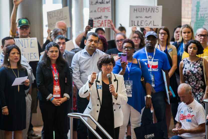 Democratic gubernatorial candidate Lupe Valdez speaks during a Families First Rally at the...