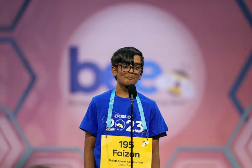Faizan Zaki, 11, from Allen, Texas, competed during the Scripps National Spelling Bee,...