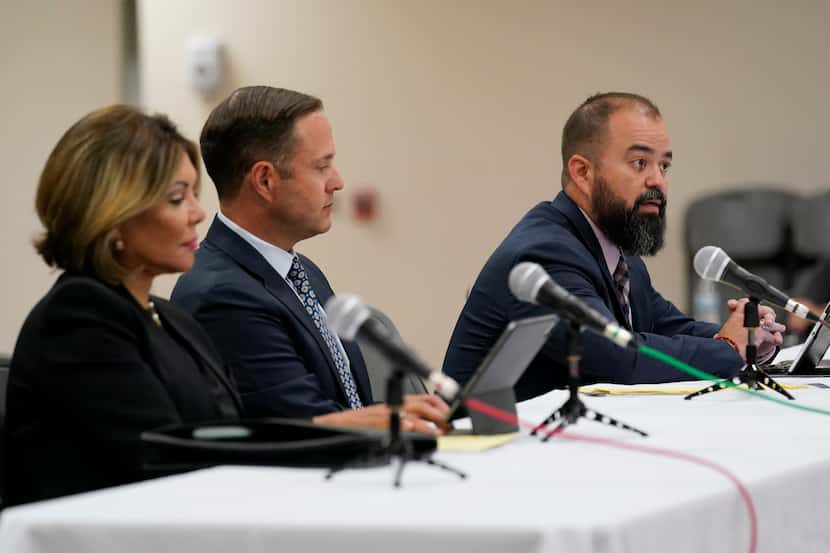 Texas state Rep. Joe Moody answers questions during a news conference after the Texas House...