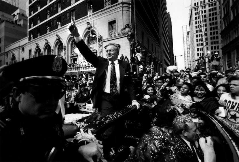 February 9, 1993 --  Dallas Cowboys owner Jerry Jones acknowledges the cheers from hundreds...