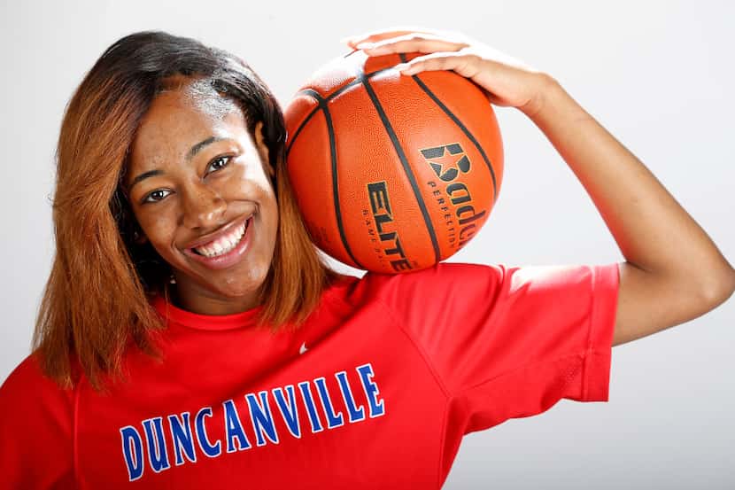 Duncanville junior Zarielle Green, the girls basketball player of the year, poses for a...