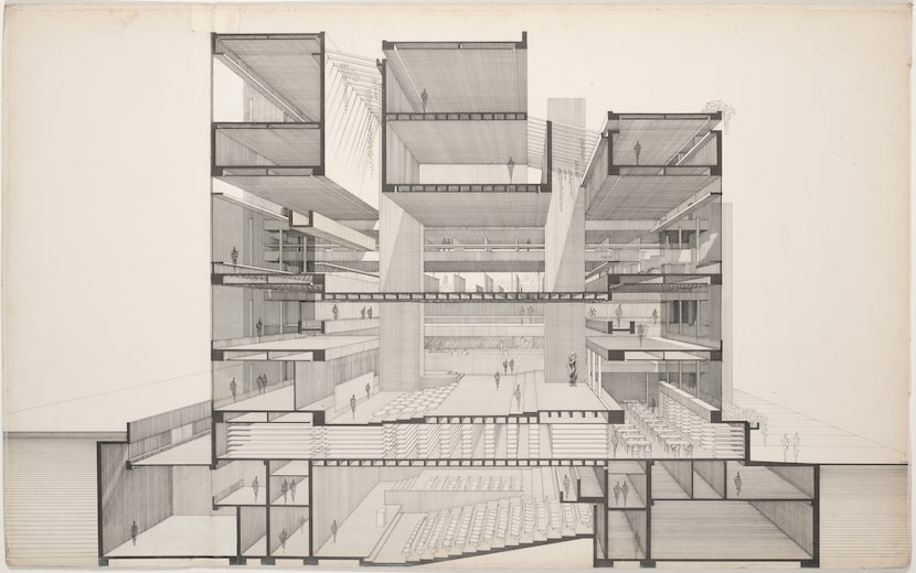 Paul Rudolph, sectional drawing of the Yale Art & Architecture Building.