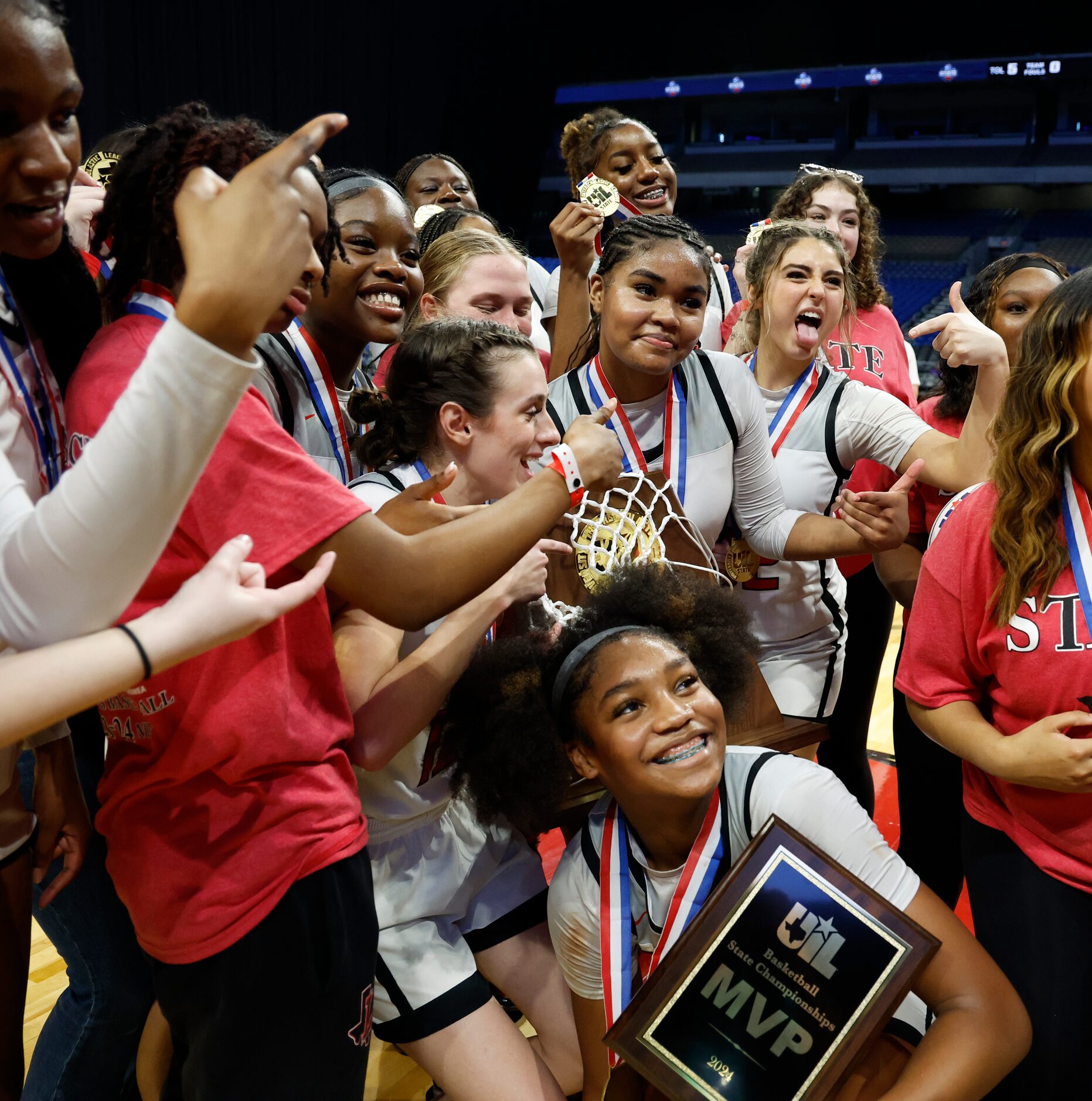 Frisco Liberty celebrates after defeating Mansfield Timberview for the Class 5A state...