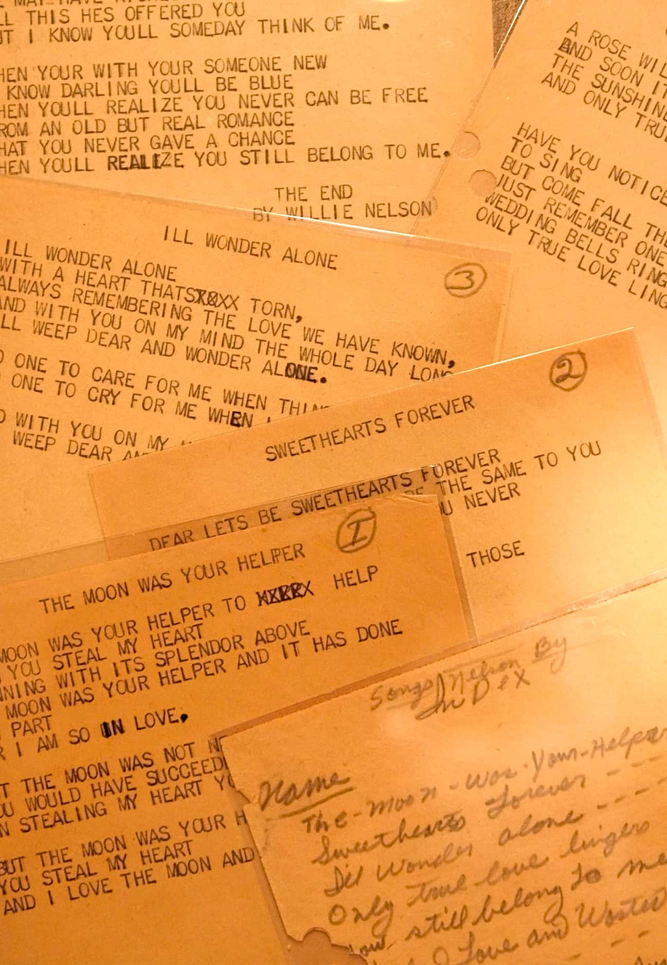 Original copies of songs written by Willie Nelson when he was a youngster, preserved in the...