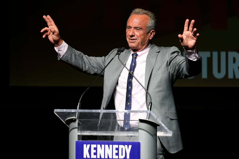 Independent presidential candidate Robert F. Kennedy Jr. waves to supporters during a...