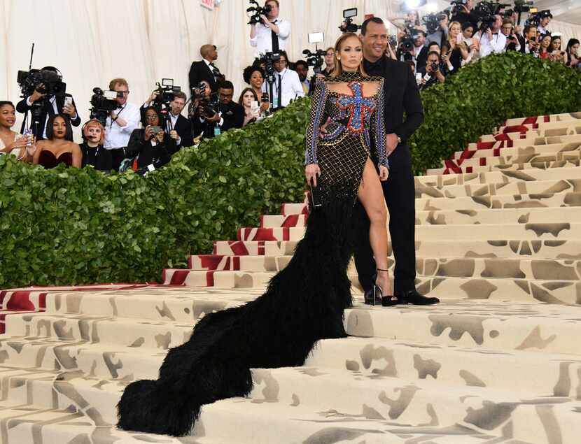 Jennifer Lopez, left, and Alex Rodriguez attend The Metropolitan Museum of Art's Costume...