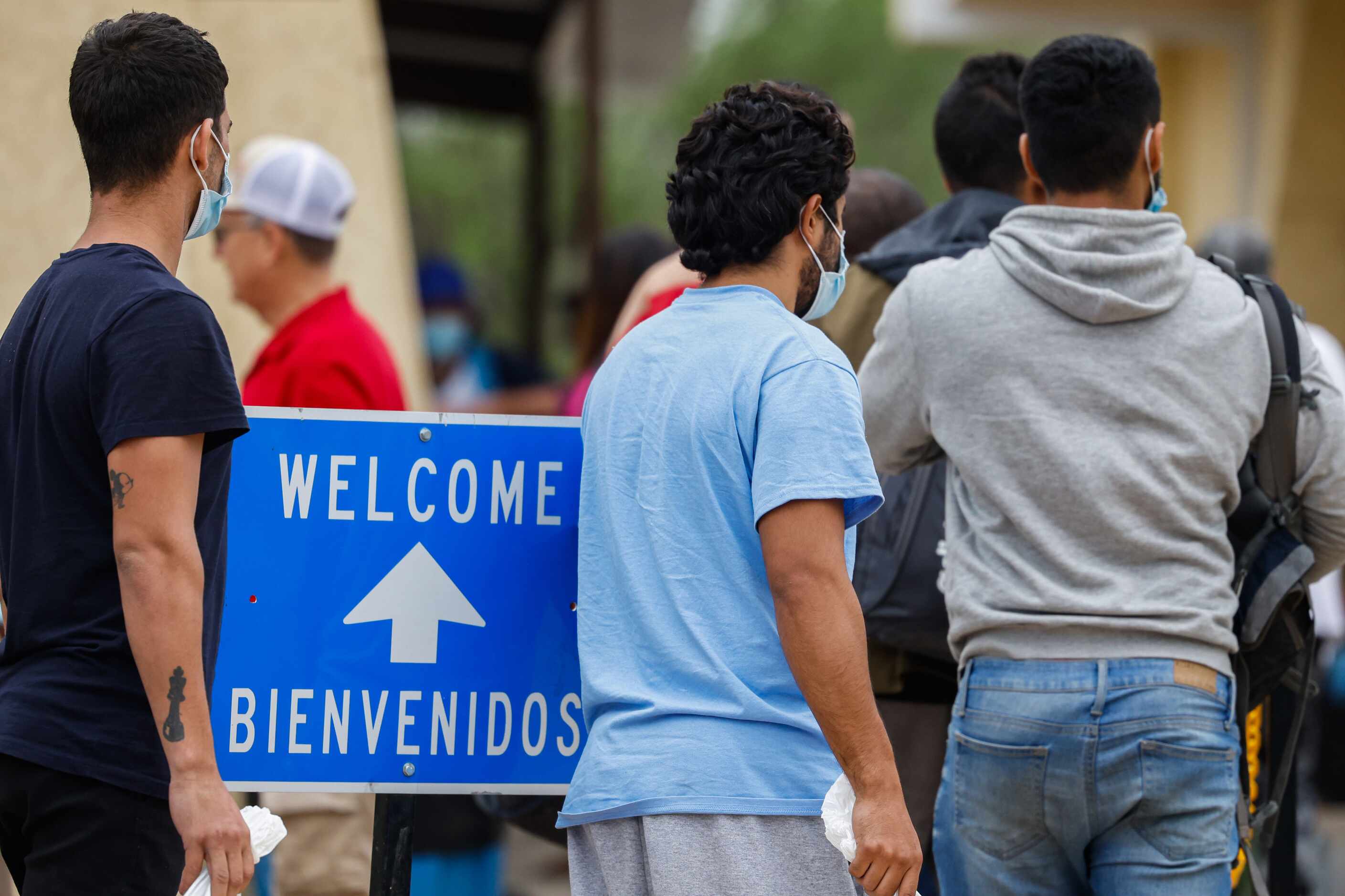 Venezuelan Victor Rodriguez, 26, middle, enters to the the Val Verde Border Humanitarian...