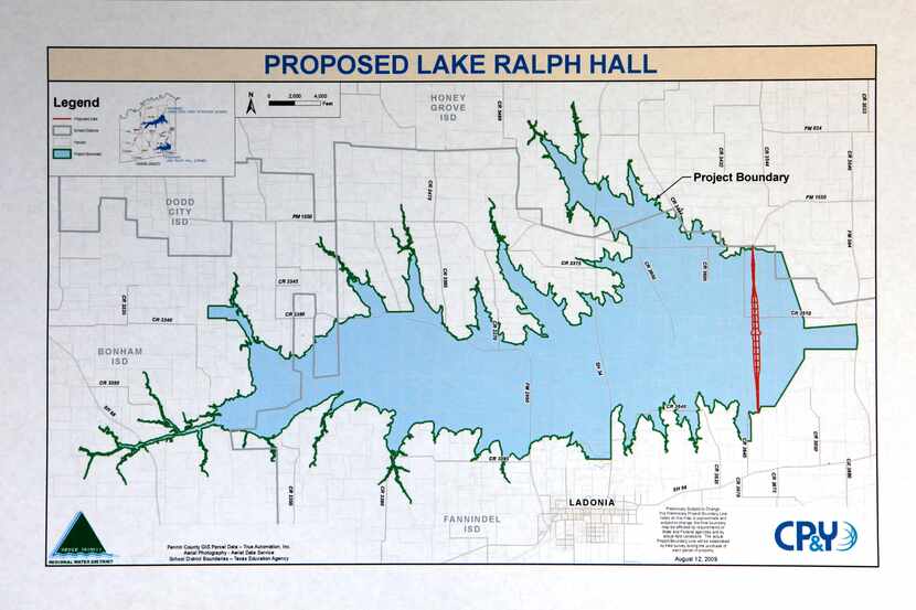 A map of proposed Lake Ralph Hall. was presented in October. Some officials in cities served...