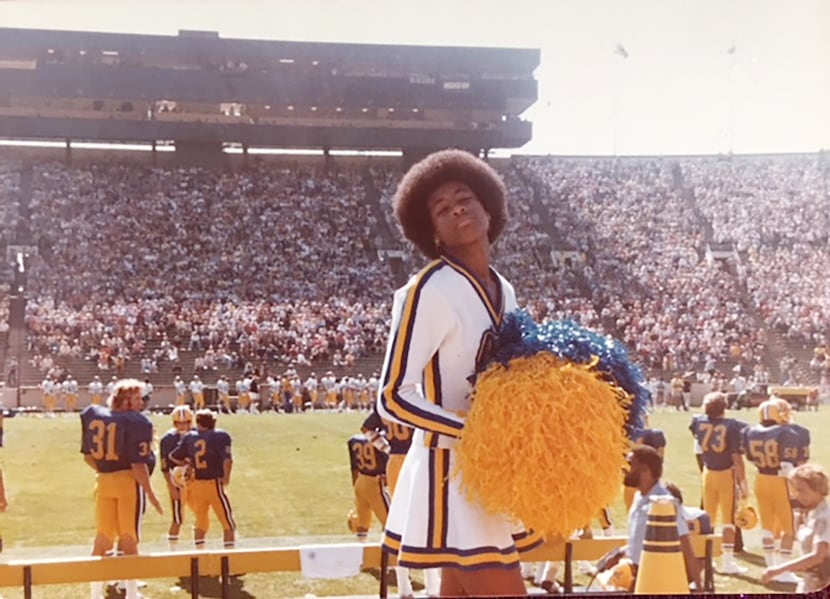 Cynt Marshall as a University of California, Berkeley, cheerleader in 1979, her junior year...