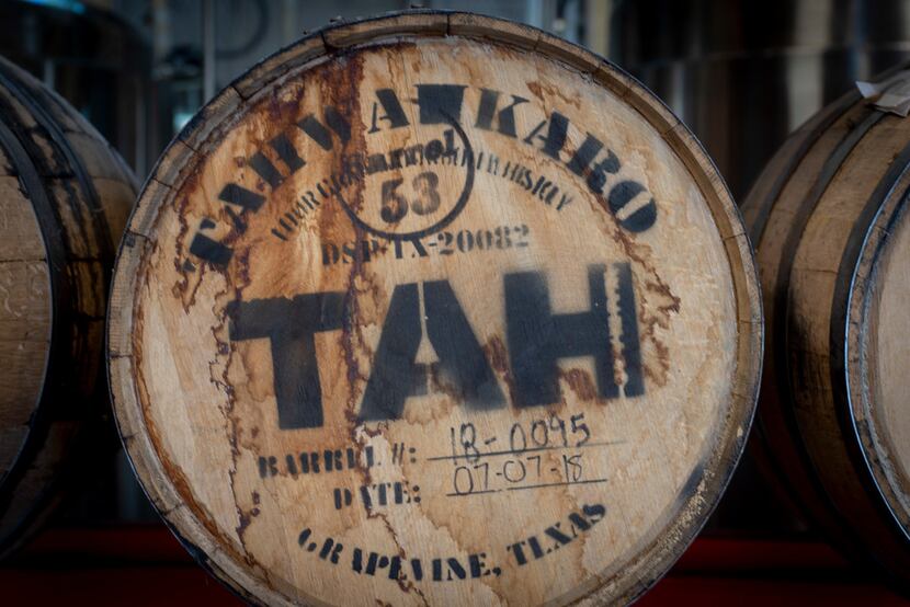 Barrel number 53 of Tahwahkaro four-grain bourbon whiskey at the company's distillery in...