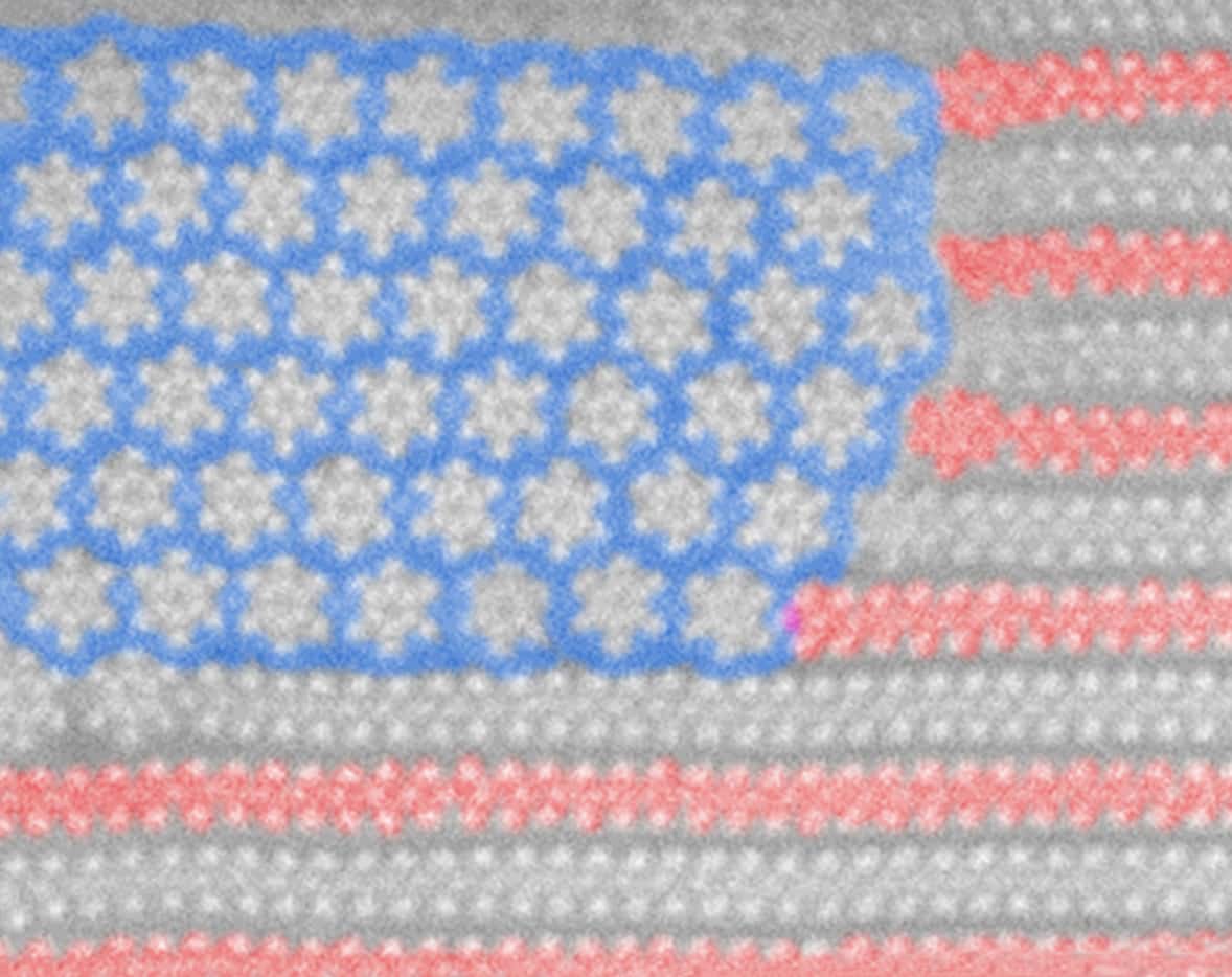 This microscopic nanoflag pattern emerged as sheets of the "stripe" material -- molybdenum...
