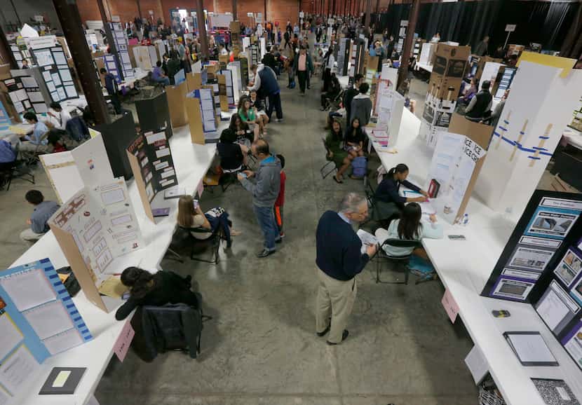 Rows of science projects on display during the annual Dallas Science Fair is held at Fair...