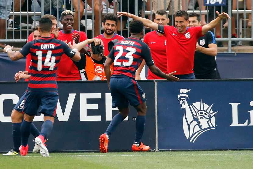 EAST HARTFORD, CT - JULY 01:  Kellyn Acosta #23 of the United States celebrates after his...