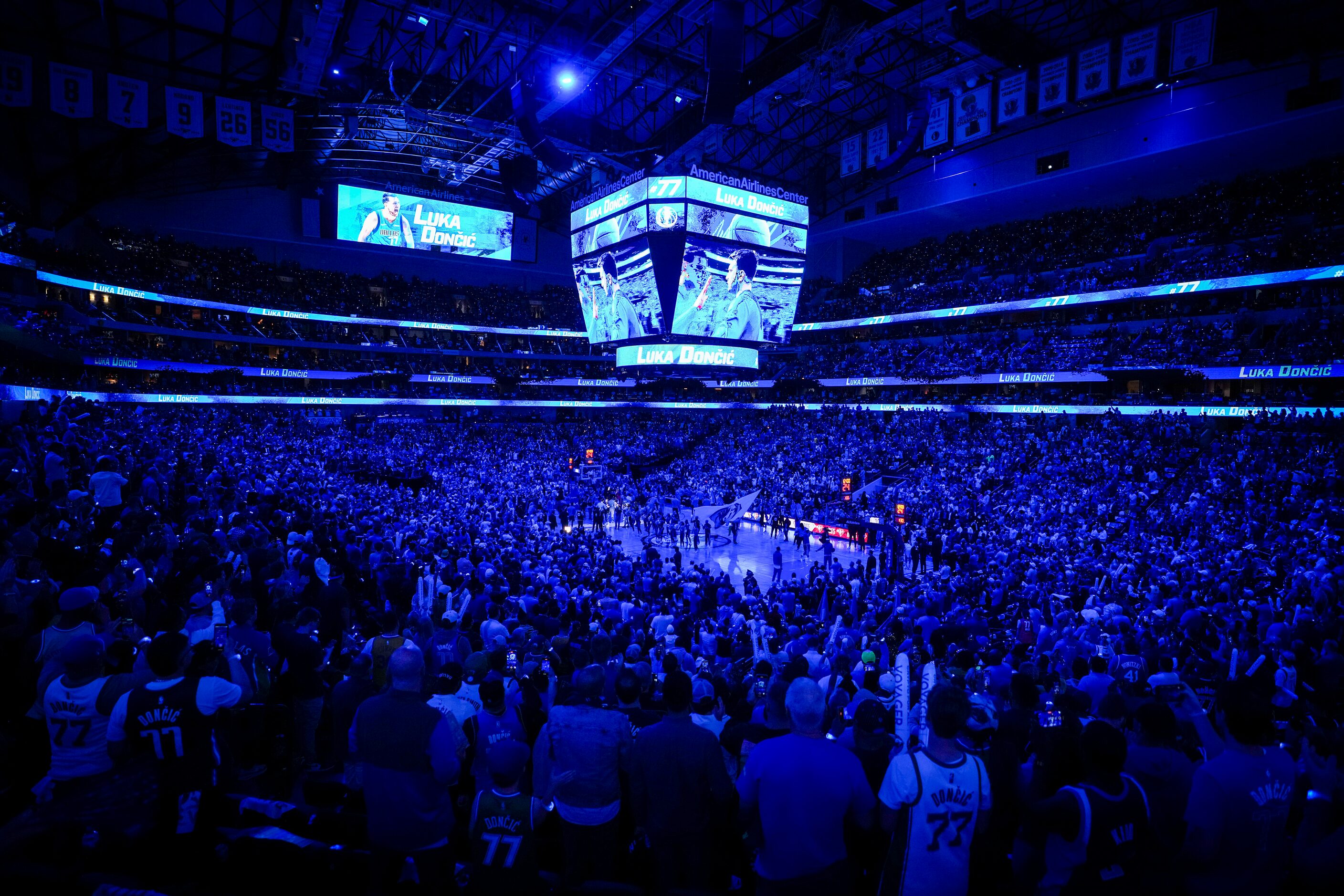 Dallas Mavericks guard Luka Doncic is introduced before Game 3 of the NBA Western Conference...