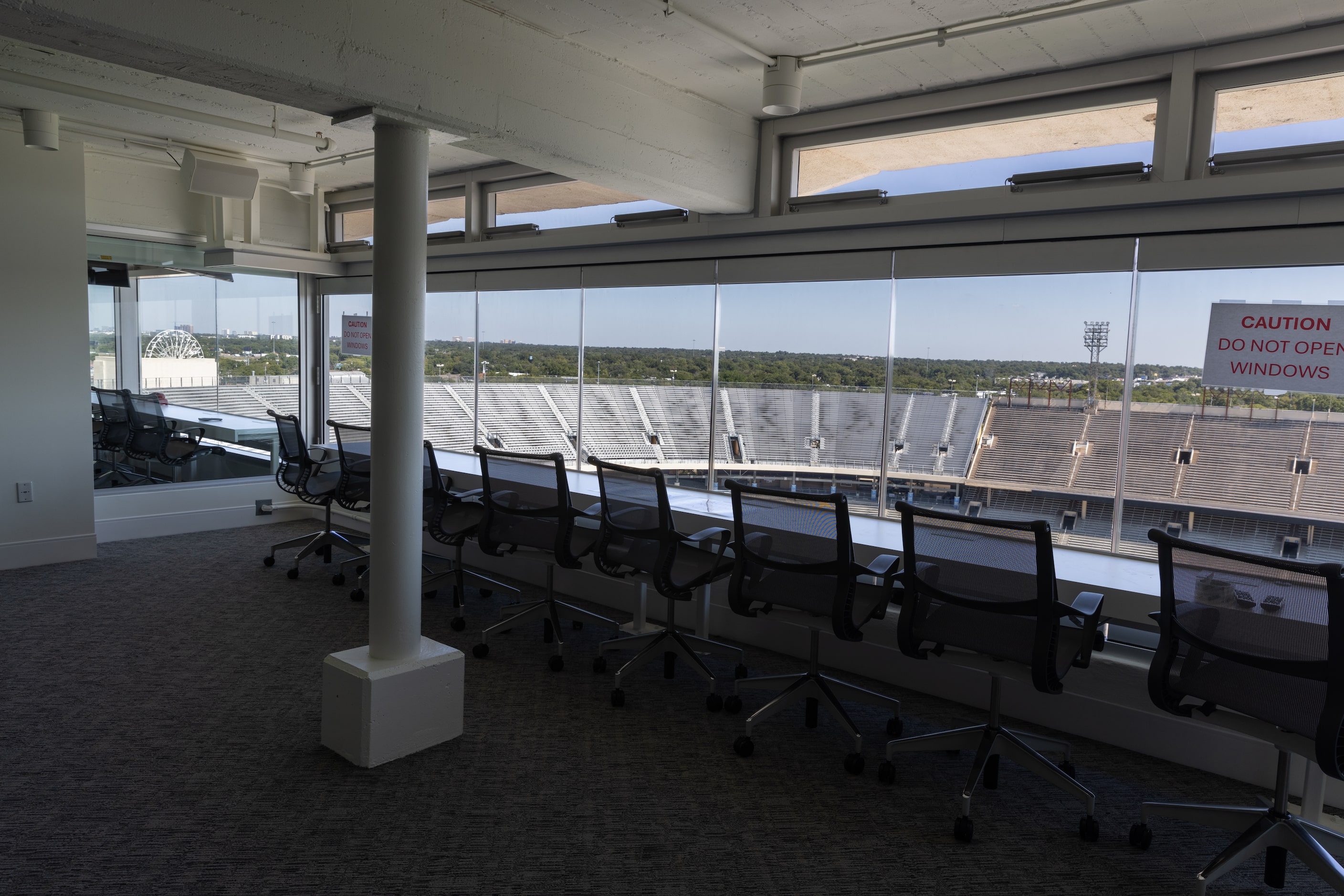 The national broadcast studio in the Cotton Bowl at the State Fair of Texas in Dallas on...