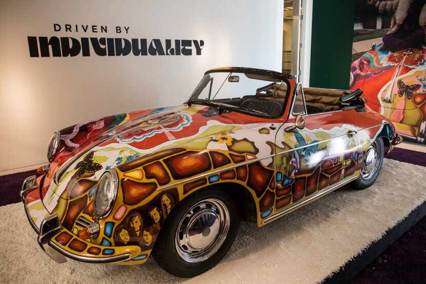 The Janis Joplin 1964 Porsche 356 C 1600 SC Cabriolet on display at Sotheby's 