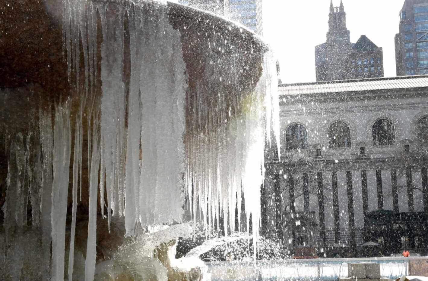 The  Josephine Shaw Lowell Memorial Fountain in Bryant Park in New York was covered in ice...