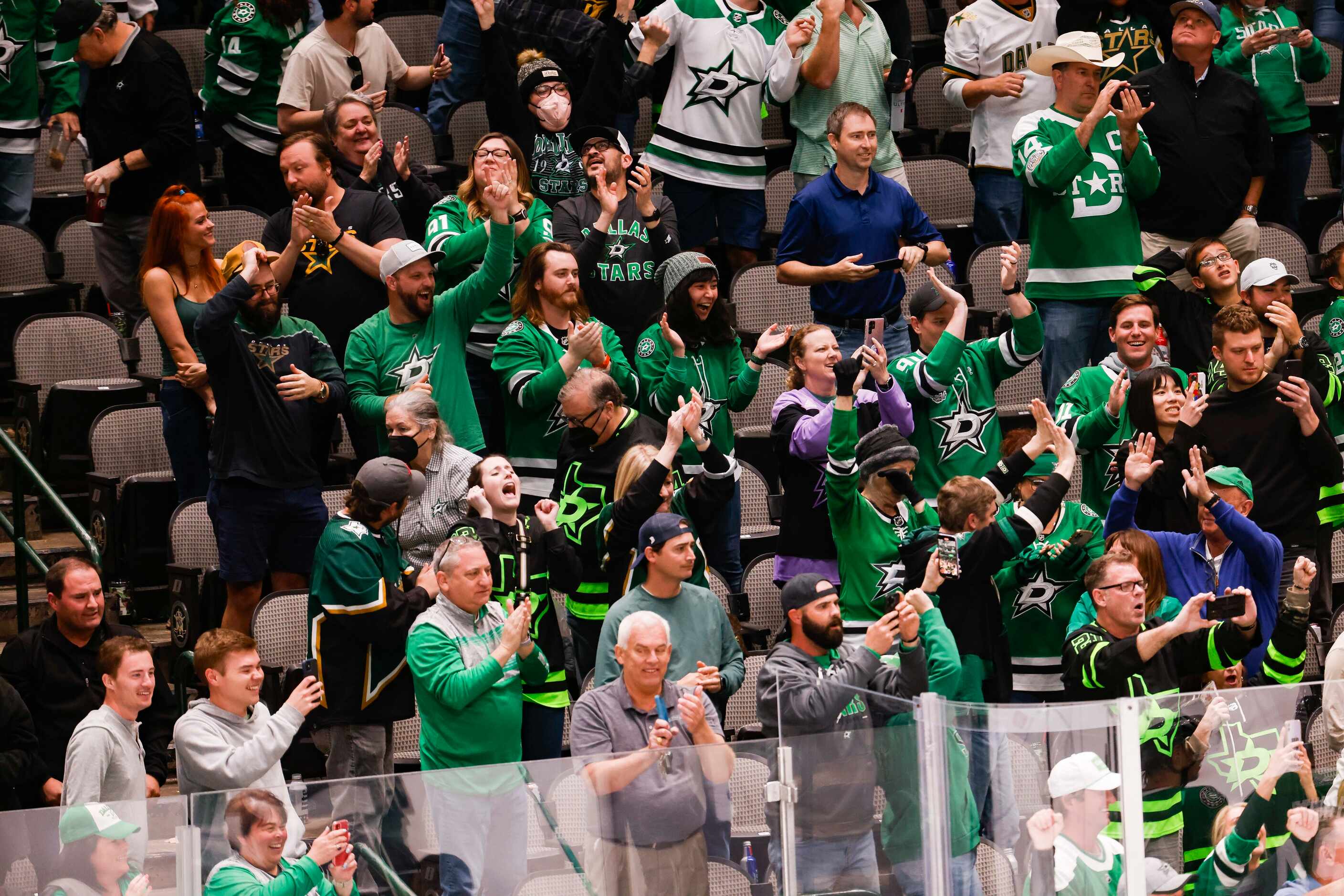 Dallas Stars fans celebrate defeating the Vegas Golden Knights following the shootout period...
