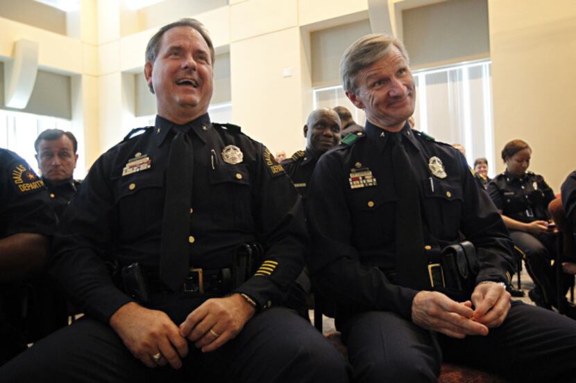 Vince Golbeck (left, with fellow assistant chief Tom Lawrence at the announcement of their...