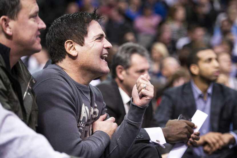 Nov 27, 2013; Dallas, TX, USA; Dallas Mavericks owner Mark Cuban reacts to his teams play...