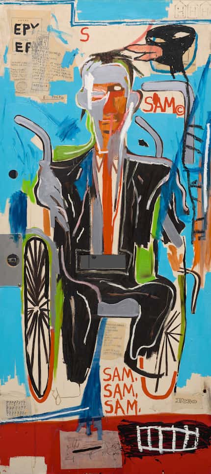 "Sam F" is a 1985 portrait of a local art collector in his wheelchair. It includes the tag...