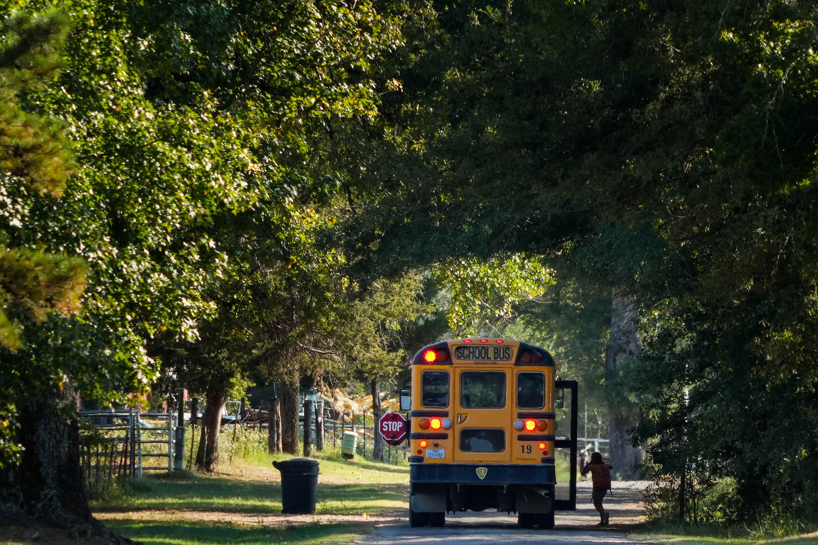 A Rivercrest ISD school bus drops off students after school on Monday, Oct. 14, 2024, in...