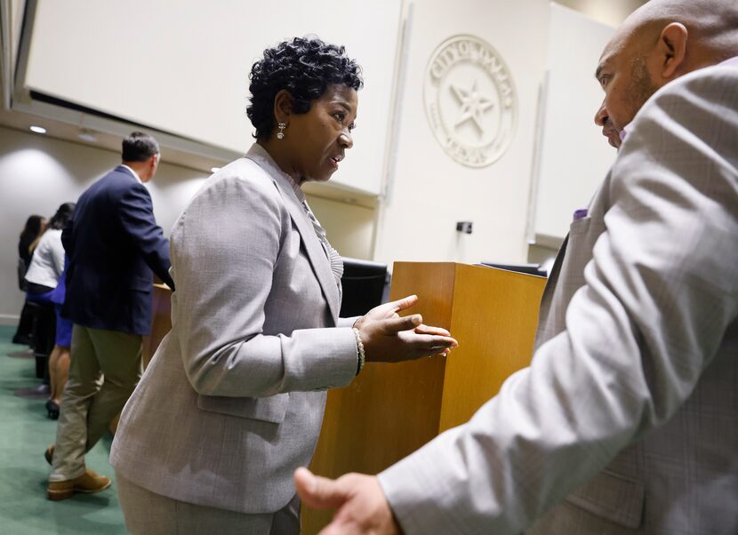 Dallas Interim City Manager Kim Bizor Tolbert speaks to Dallas Police Association President...