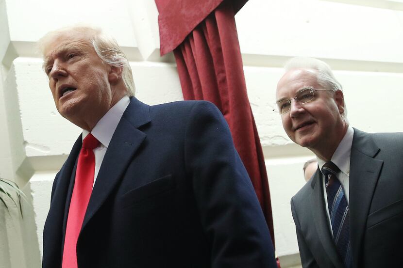 WASHINGTON, DC - MARCH 21:  U.S. President Donald Trump (L) and HHS Secretary Tom Price...